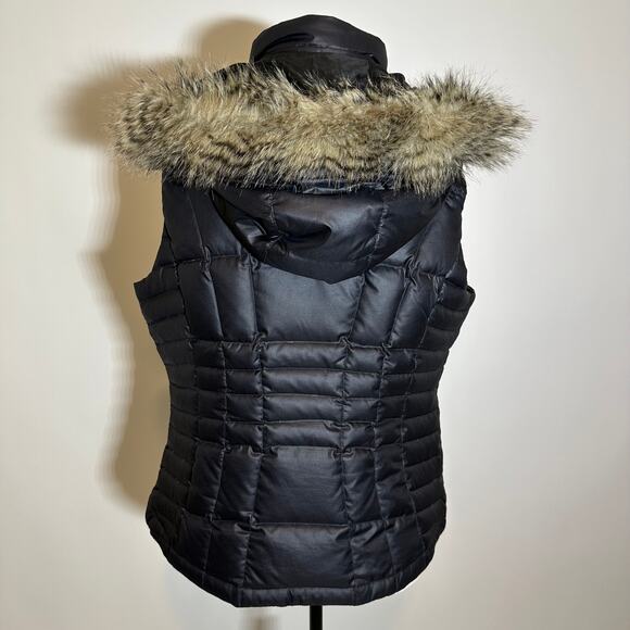 Eddie Bauer Black Faux Fur Trim Hood Goose Down Puffer Vest Womens Size Large L - Picture 4 of 12